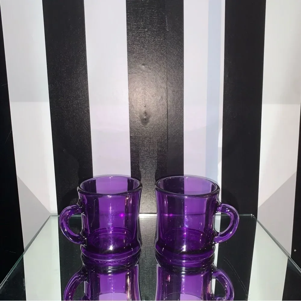 Violet Purple Lucite Vintage 1970s Translucent Plastic Tea Coffee Mugs - Picture 2 of 3